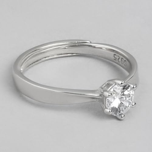 925 Silver Solitaire Rhodium Plated Ring with 925 Hallmark